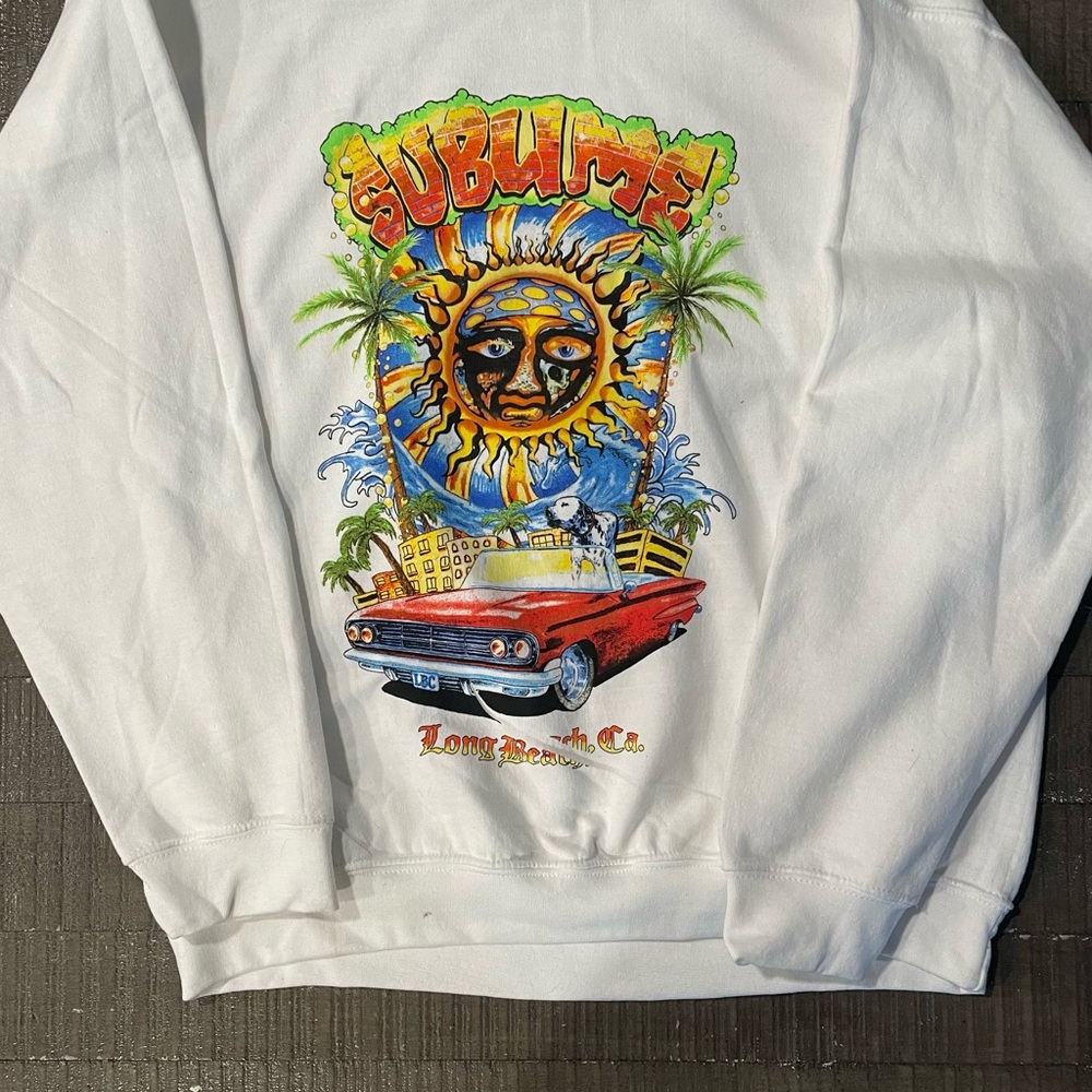 UNIQUE Sublime Long Beach, Impala, graphic white crewneck long sleeve sweatshirt